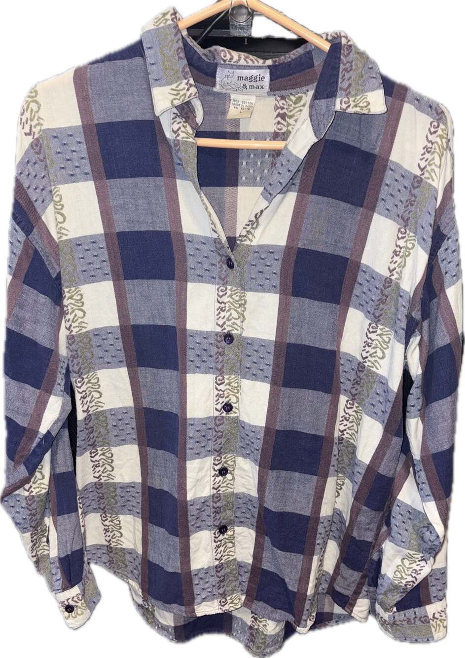 Vintage 90s Maggie & Max Plaid Embroidered Cotton Button Up Shirt Large
